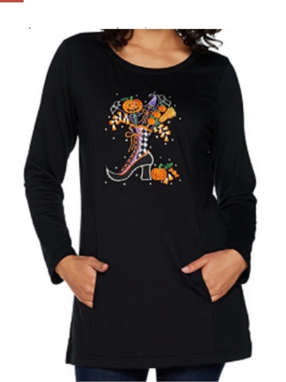 Quacker Factory Halloween Tunic With Pockets Size L Embroidered Sequins